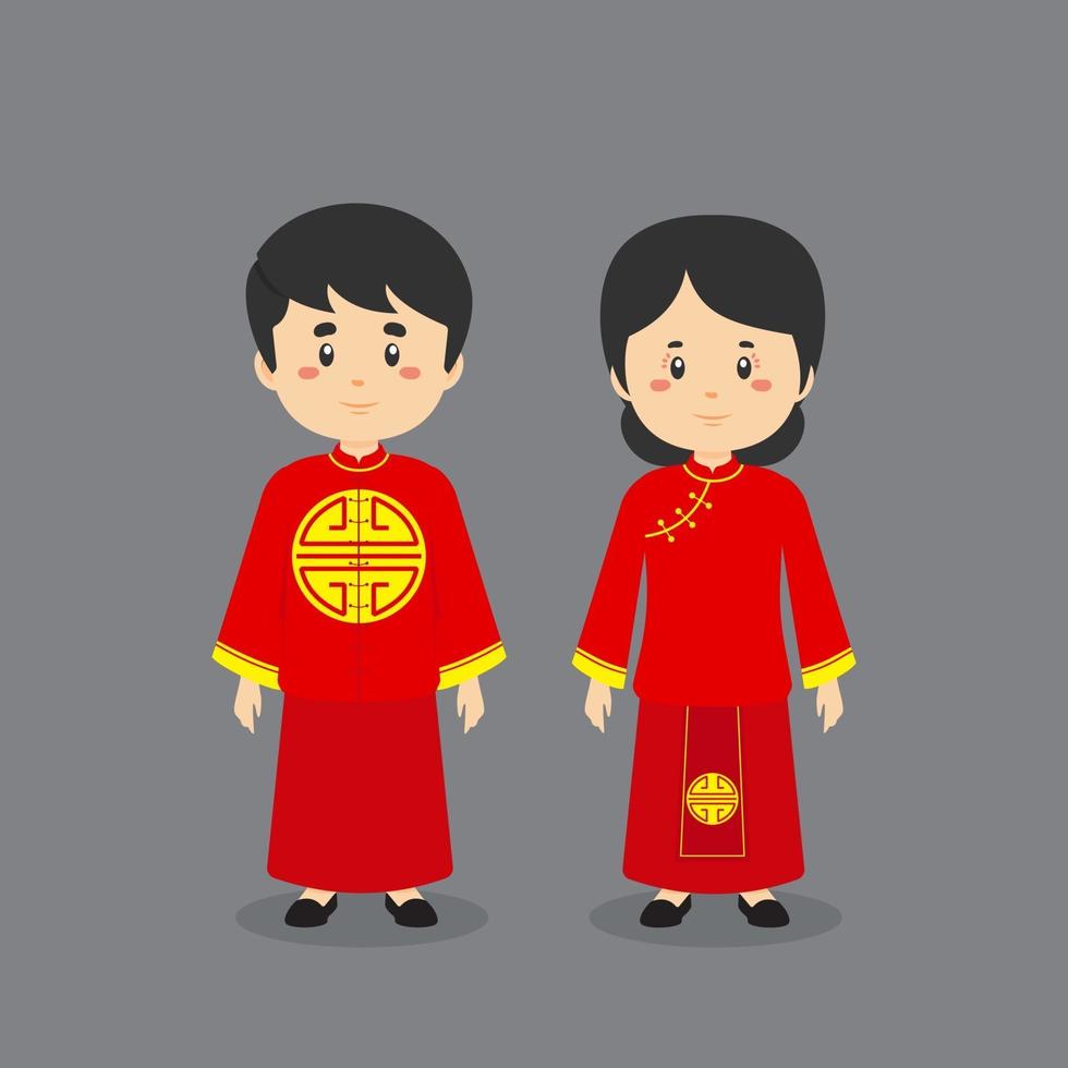 personagem de casal usando vestido tradicional chinês vetor