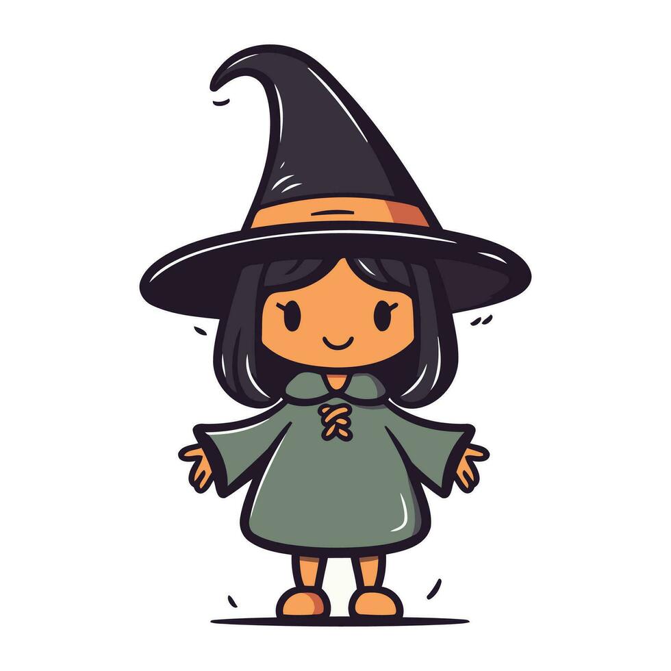 fofa pequeno menina vestido Como uma bruxa. vetor ilustração dentro desenho animado estilo.