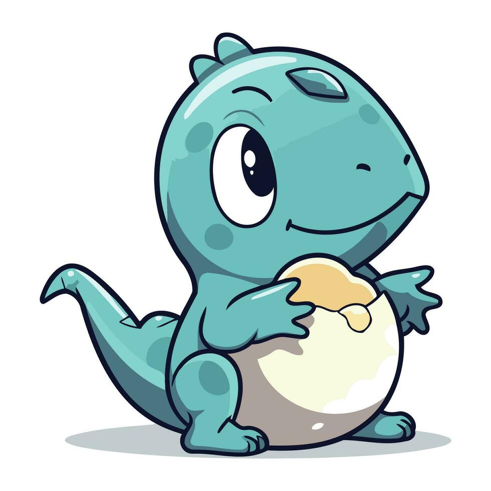 fofa azul dinossauro com ovo isolado em branco fundo. vetor ilustração.