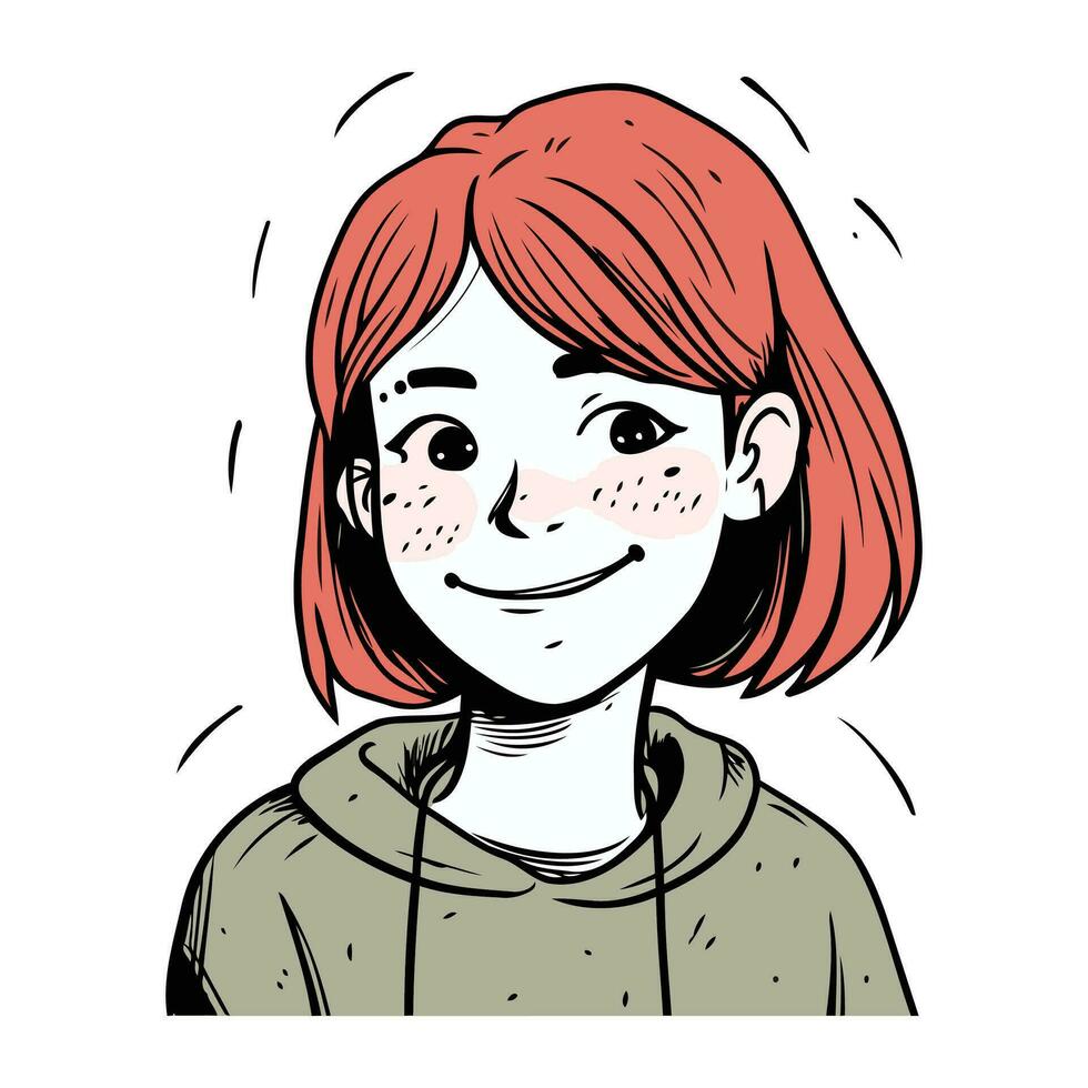 vermelho cabelos menina com sardas em dela face. vetor ilustração.