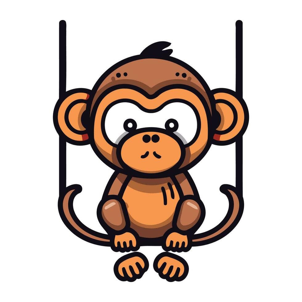 fofa desenho animado macaco sentado em balanço. vetor ilustração para crianças.