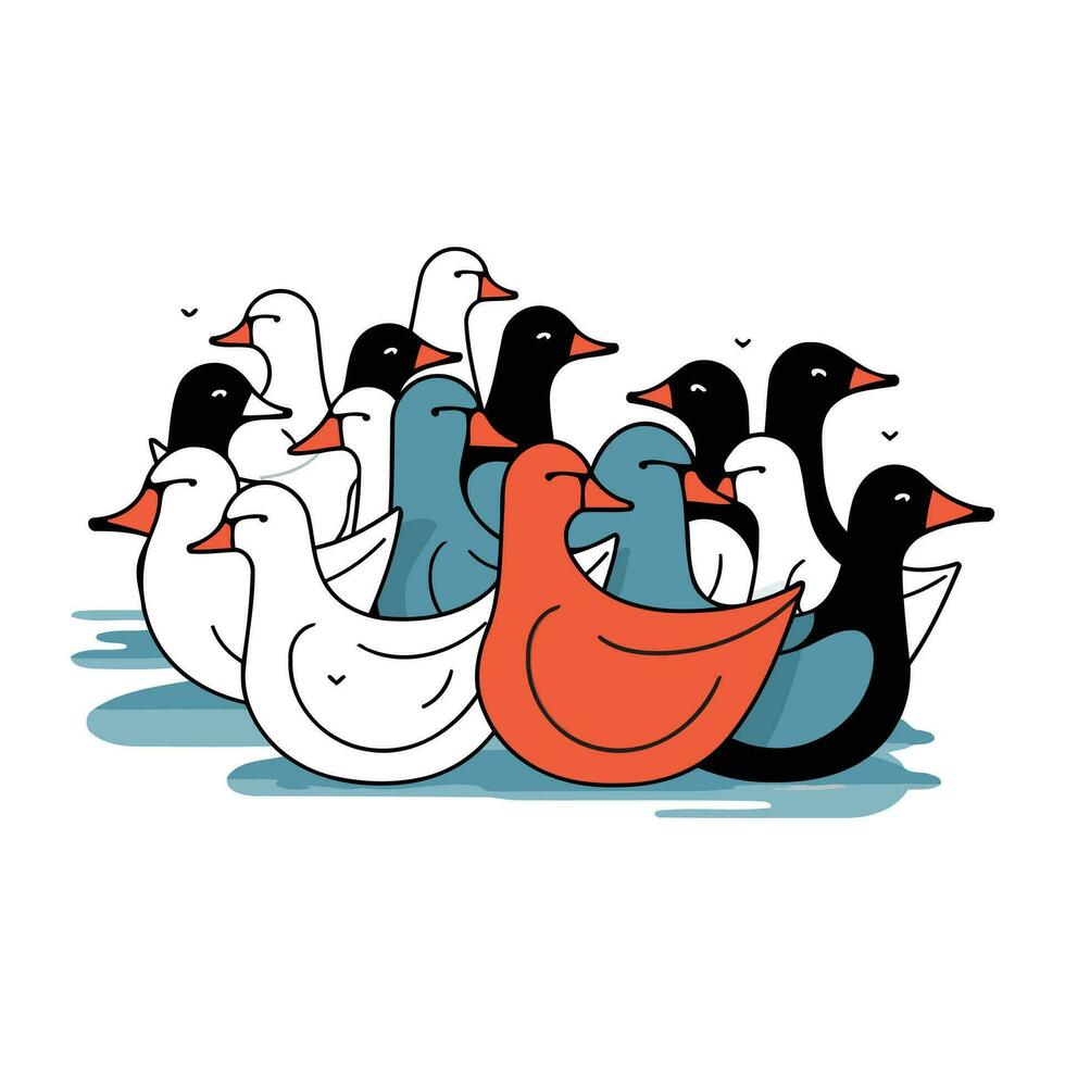 rebanho do patos em uma branco fundo. vetor ilustração do uma rebanho do patos.