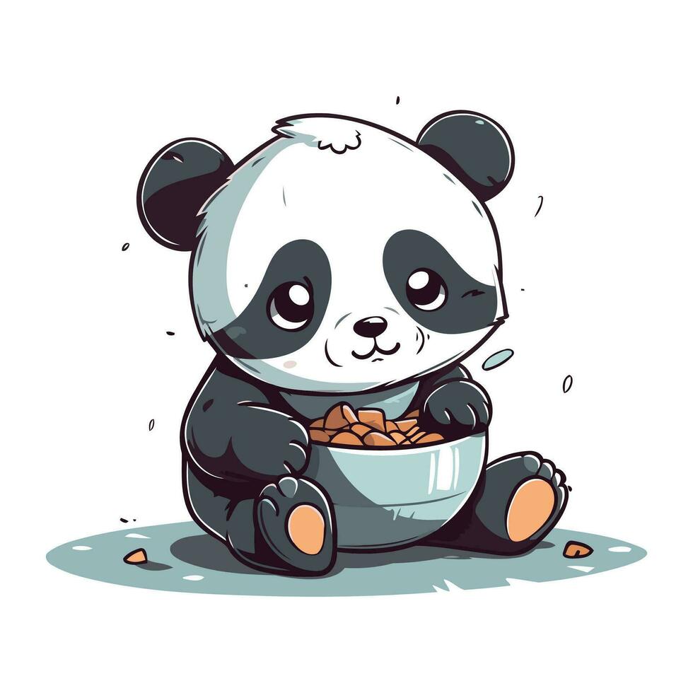 fofa panda comendo a partir de uma tigela. vetor desenho animado ilustração.