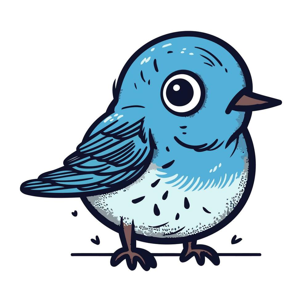 fofa desenho animado azul pássaro com grande olhos. mão desenhado vetor ilustração.