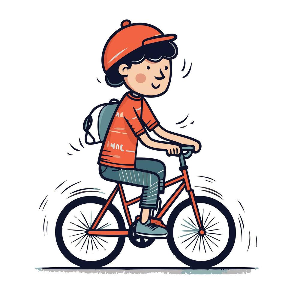 fofa pequeno Garoto equitação uma bicicleta. vetor ilustração dentro desenho animado estilo.