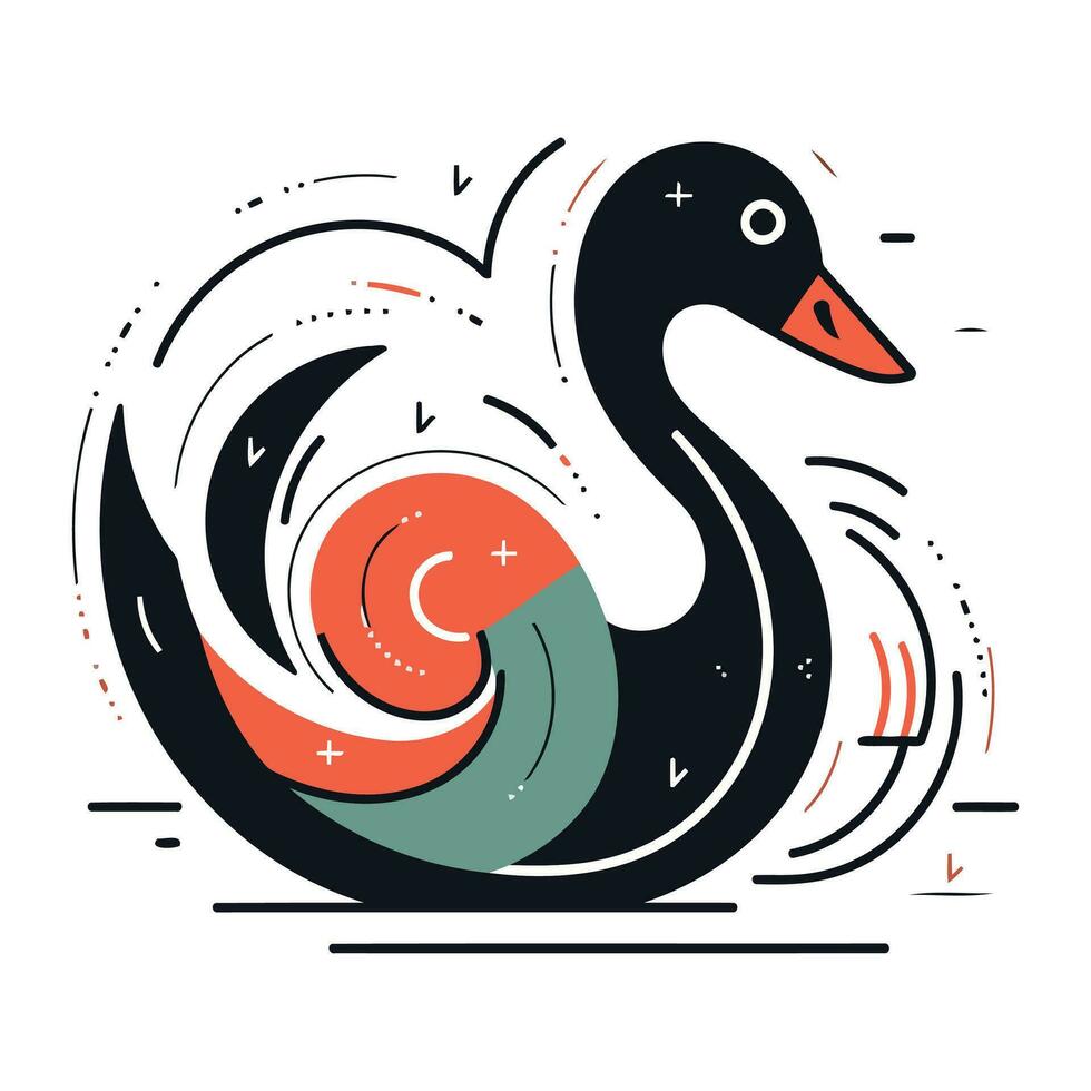 vetor ilustração do cisne natação dentro a mar. linear estilo.