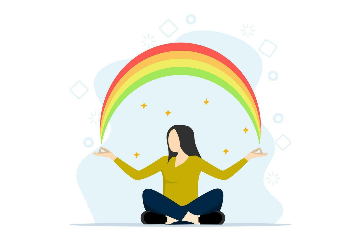 conceito do ioga ou Saldo do mente, espiritual ou pacífico estilo de vida, atenção ou meditação para mental saúde, foco e concentração, atento mulher sentado lótus com calma e positivo pensamentos vetor