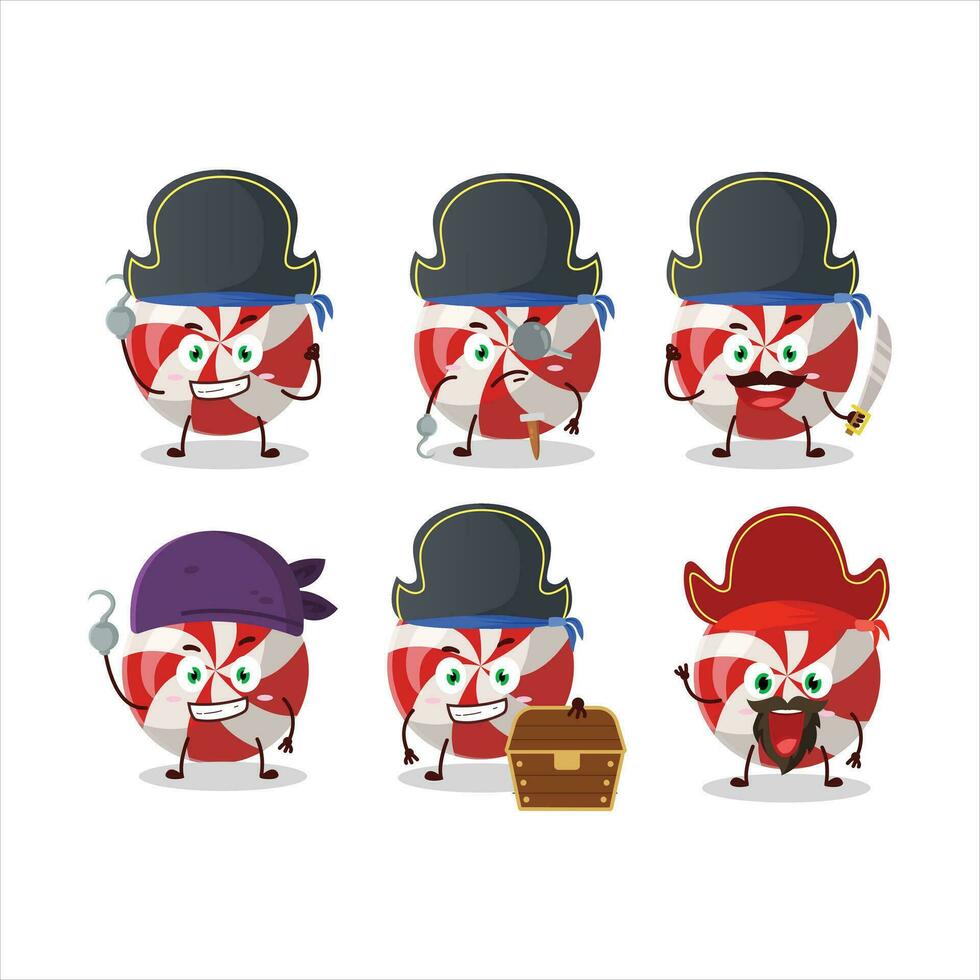 desenho animado personagem do vermelho doce com vários piratas emoticons vetor