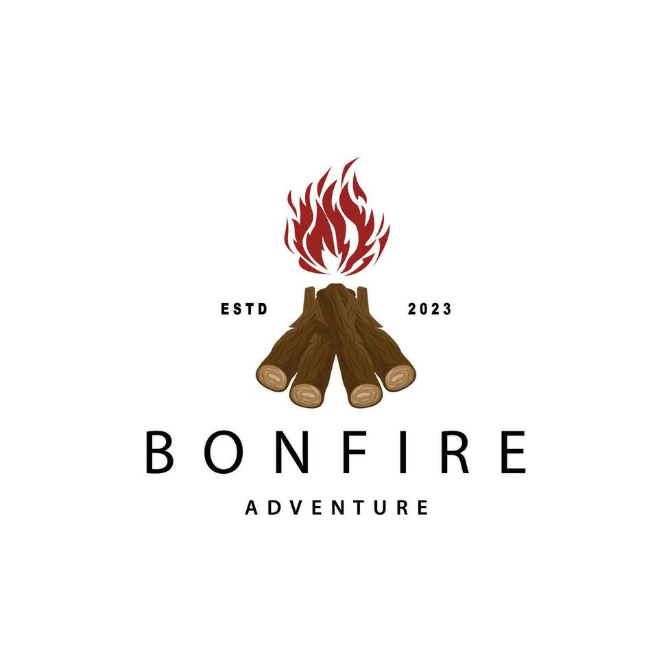 fogueira logotipo, fogueira vetor, aventura Projeto retro vintage ilustração simples acampamento madeira fogo vetor
