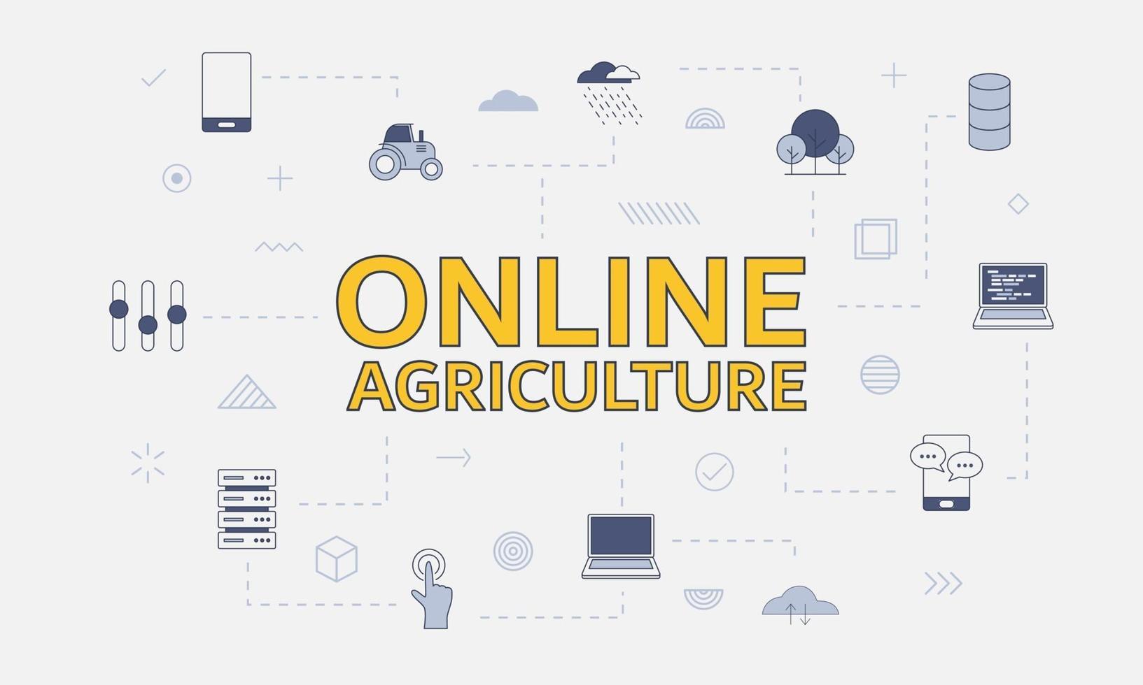 conceito de agricultura online com conjunto de ícones com grande palavra vetor