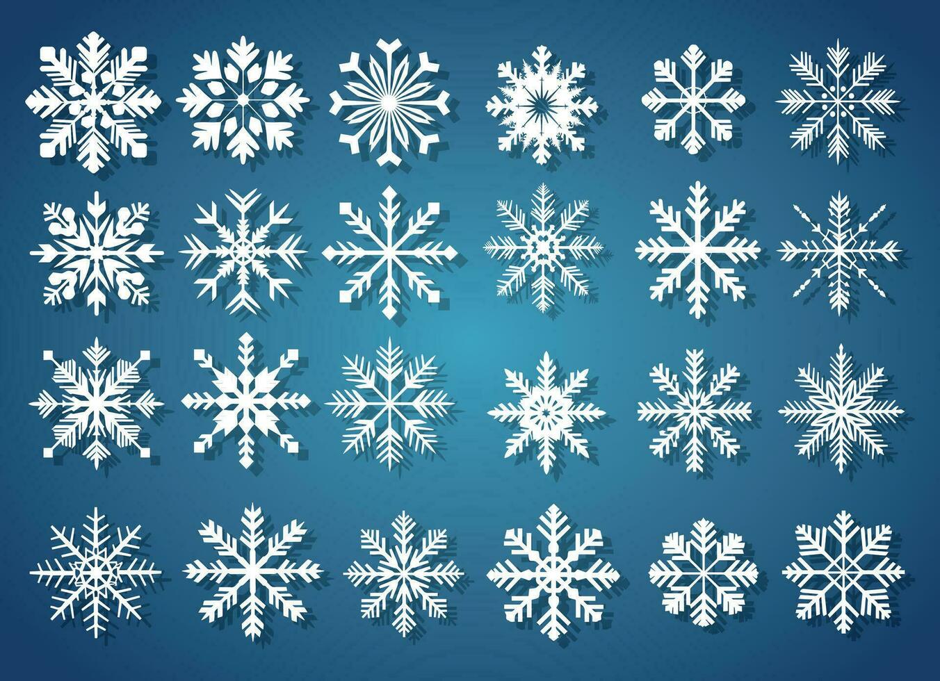 grande conjunto do branco flocos de neve em uma azul gradiente fundo para inverno Projeto. Natal e Novo ano elementos conceito. vetor flocos de neve. flocos de neve dentro plano estilo. feriado papel de parede.