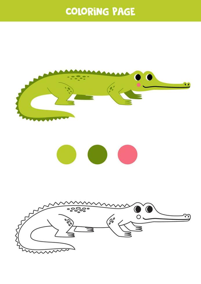 coloração página com fofa desenho animado gavial. planilha para crianças. vetor