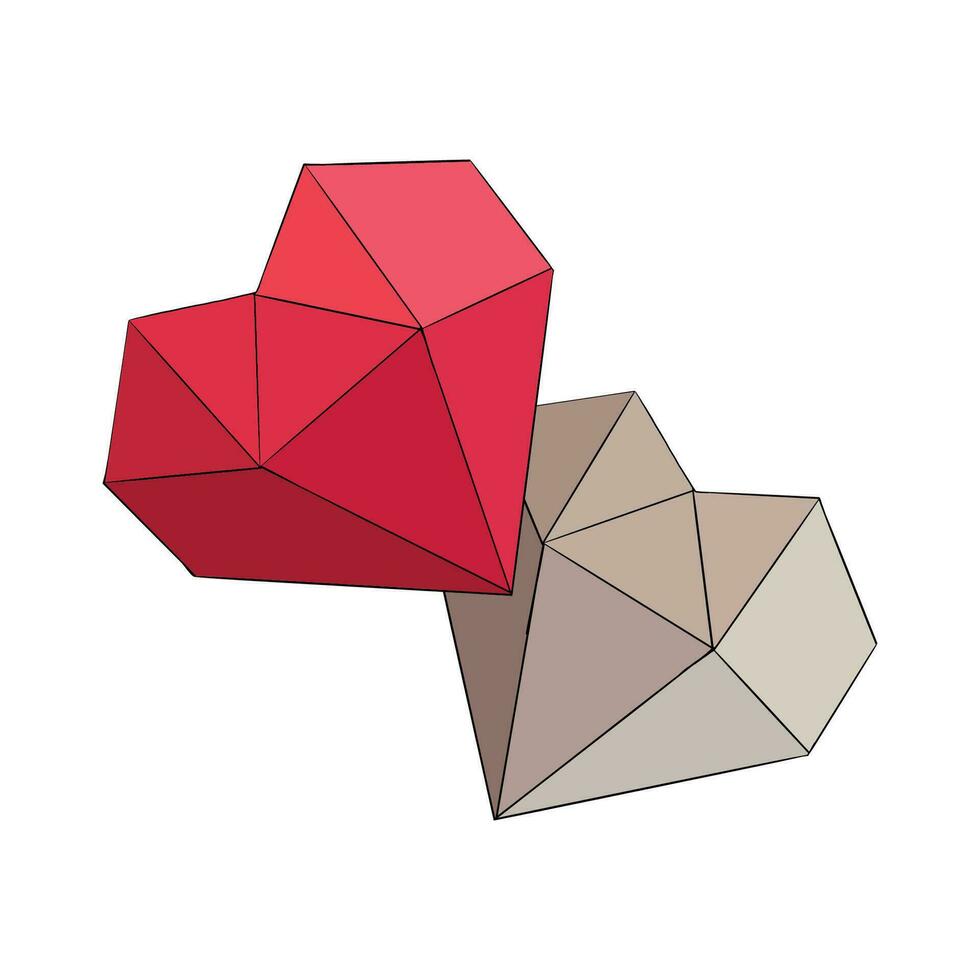 vetor ilustração conjunto do poliedro bege e vermelho corações com cravado estrutura. imagem para cartão postal ou doces ou presente caixa para mães dia