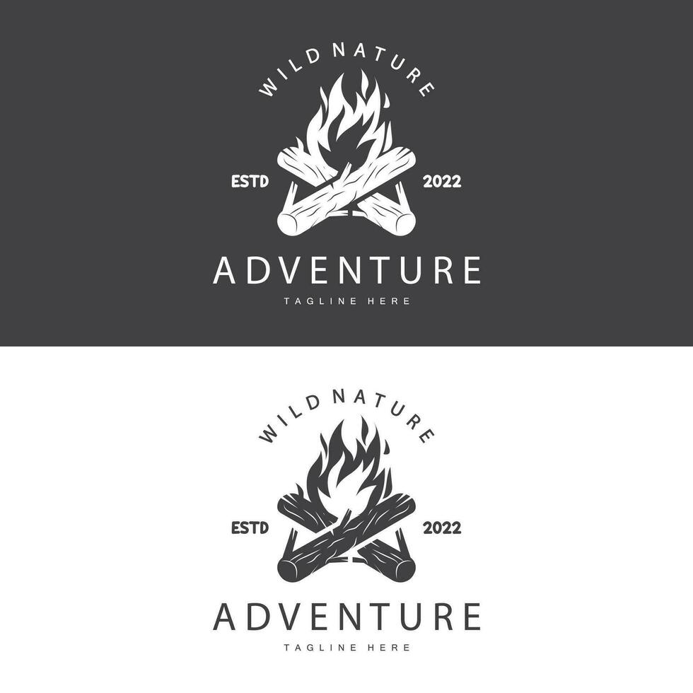 fogueira logotipo, queimando fogueira madeira e fogo para acampamento retro vintage aventura Projeto vetor