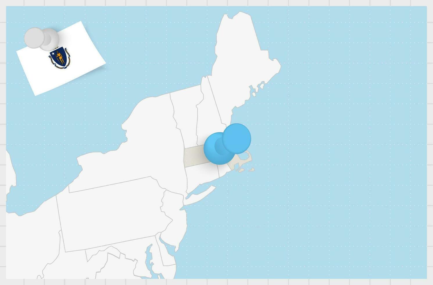 mapa do Massachusetts com uma fixado azul alfinete. fixado bandeira do massachusetts. vetor
