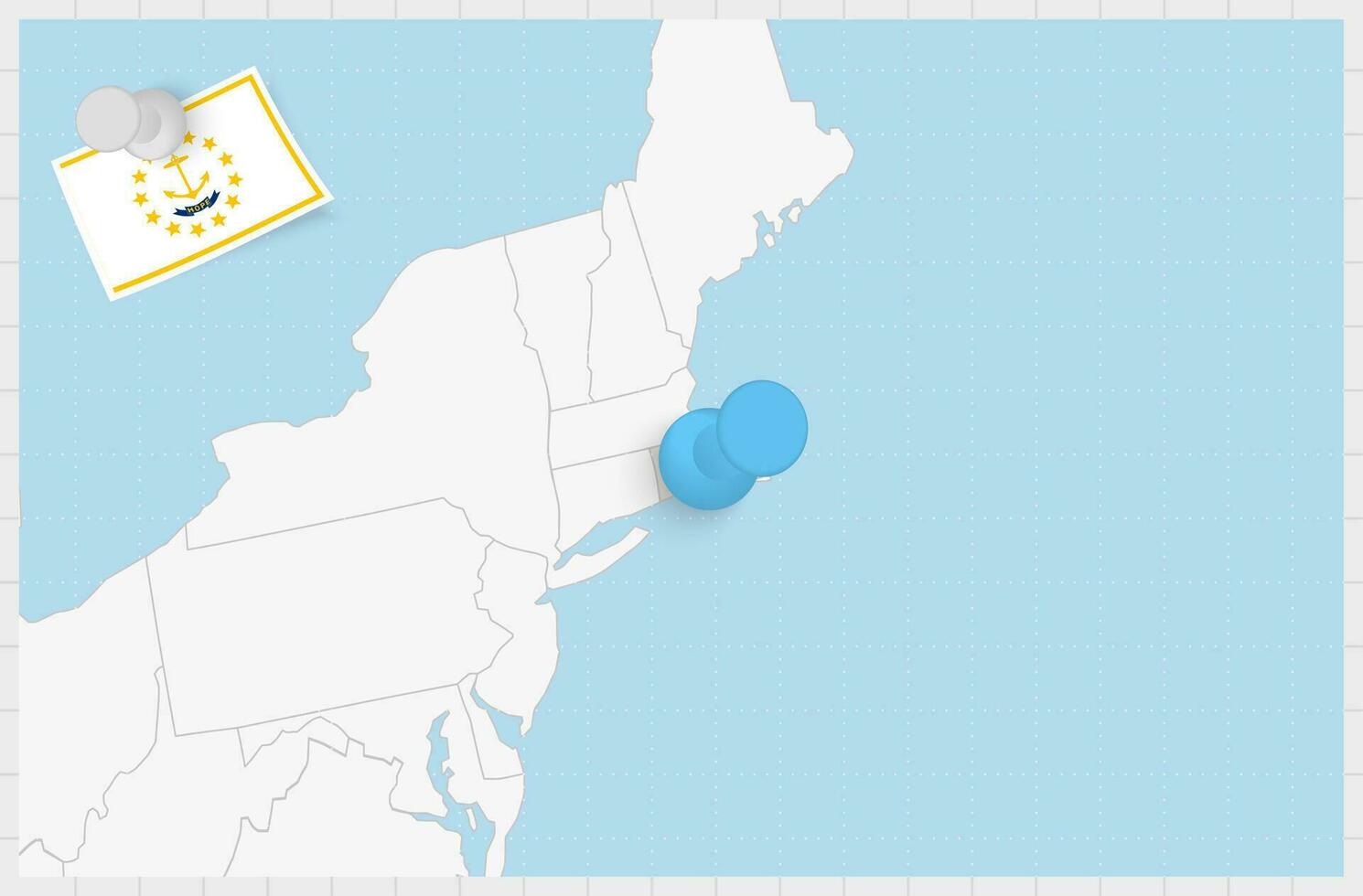 mapa do Rhode ilha com uma fixado azul alfinete. fixado bandeira do Rhode ilha. vetor