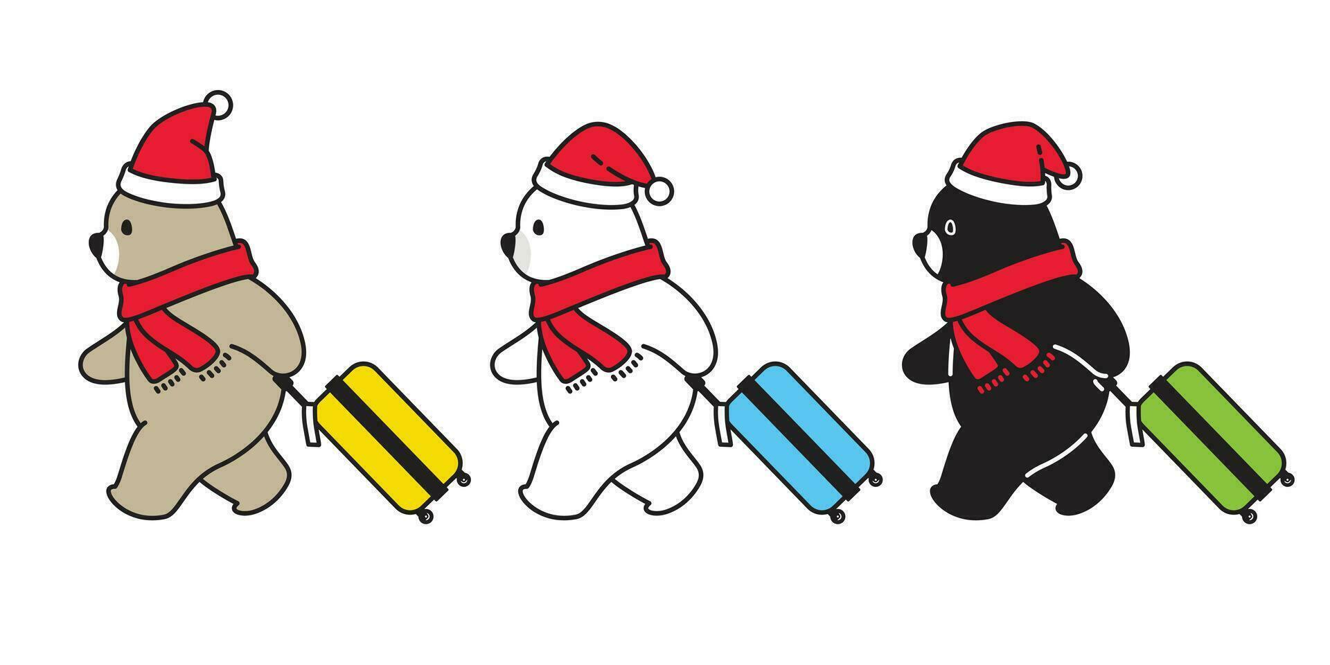 Urso vetor polar Urso Natal santa claus chapéu viagem saco viajante ar porta desenho animado personagem ícone logotipo isolado ilustração Projeto