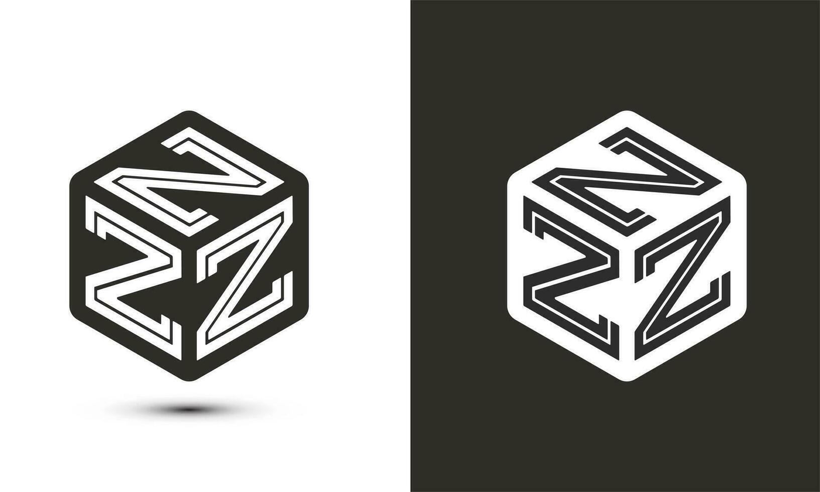 z carta logotipo Projeto com ilustrador cubo logotipo, vetor logotipo moderno alfabeto Fonte sobreposição estilo. Prêmio o negócio logotipo ícone. branco cor em Preto fundo