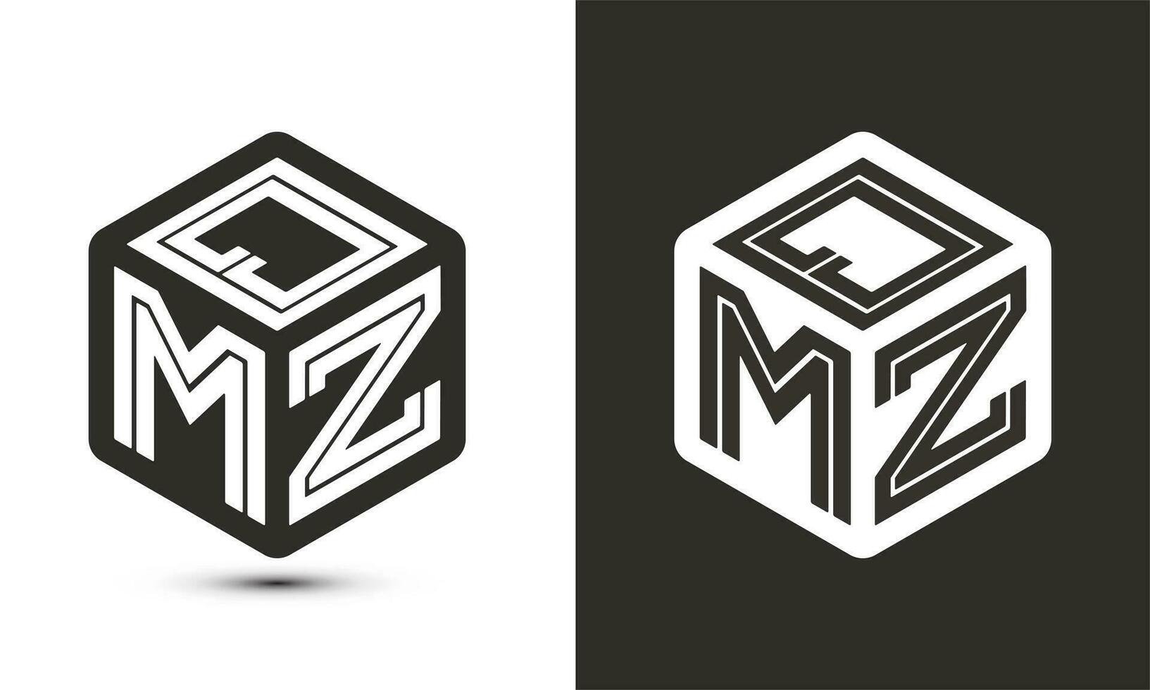 qmz carta logotipo Projeto com ilustrador cubo logotipo, vetor logotipo moderno alfabeto Fonte sobreposição estilo.