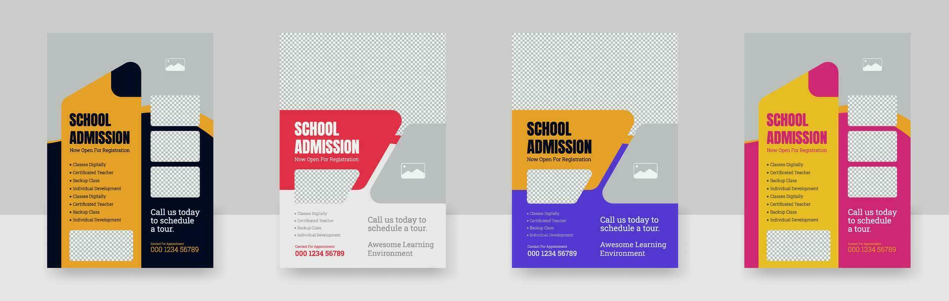 Educação admissão folheto disposição projeto, crianças costas para escola Educação folheto, vetor ilustração.