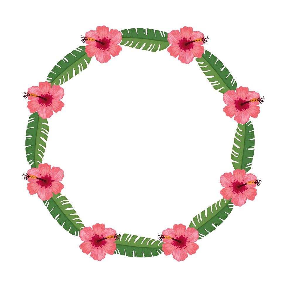 moldura circular de flores com ícone isolado de folhas vetor