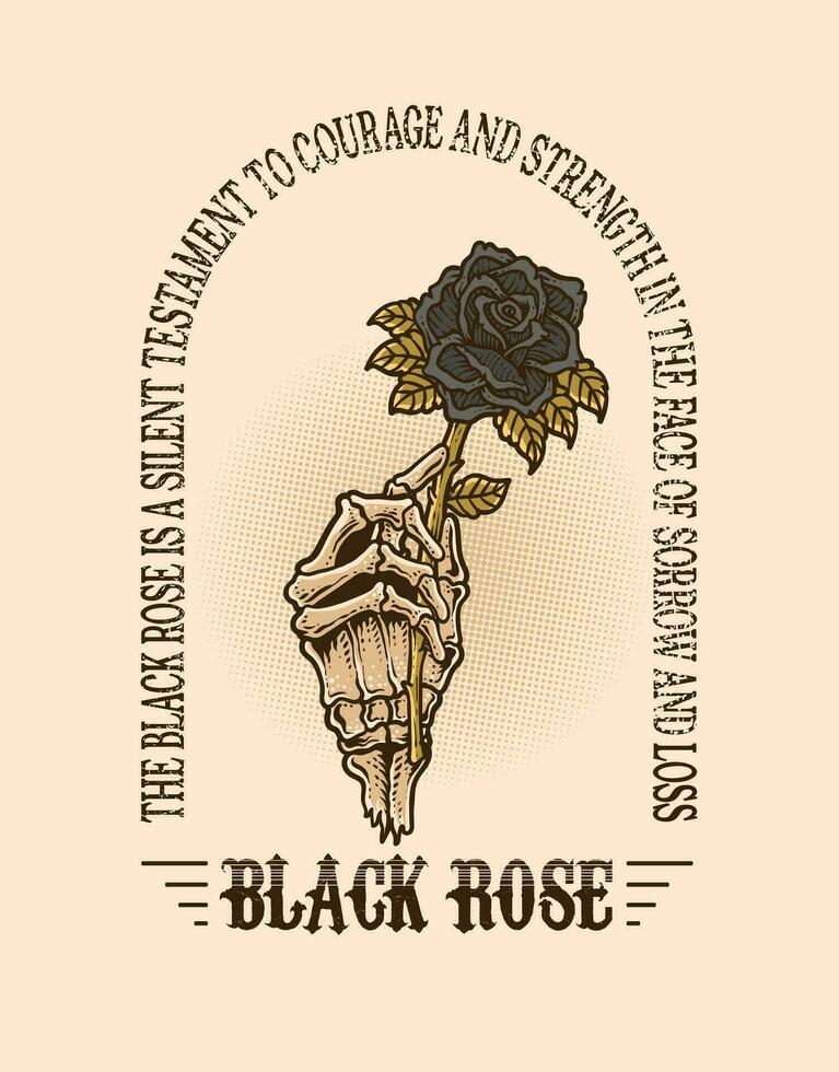 ilustração vintage crânio mão segurando Preto rosa flor com citações vetor