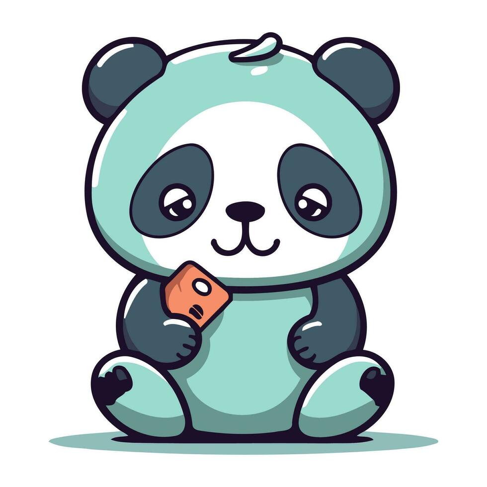 fofa desenho animado panda Urso segurando uma presente. vetor ilustração.