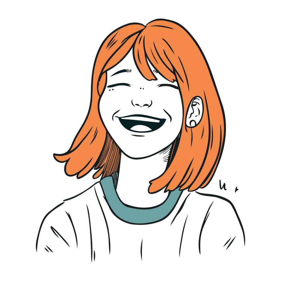 vetor ilustração do uma feliz vermelho cabelos menina com a aberto boca.