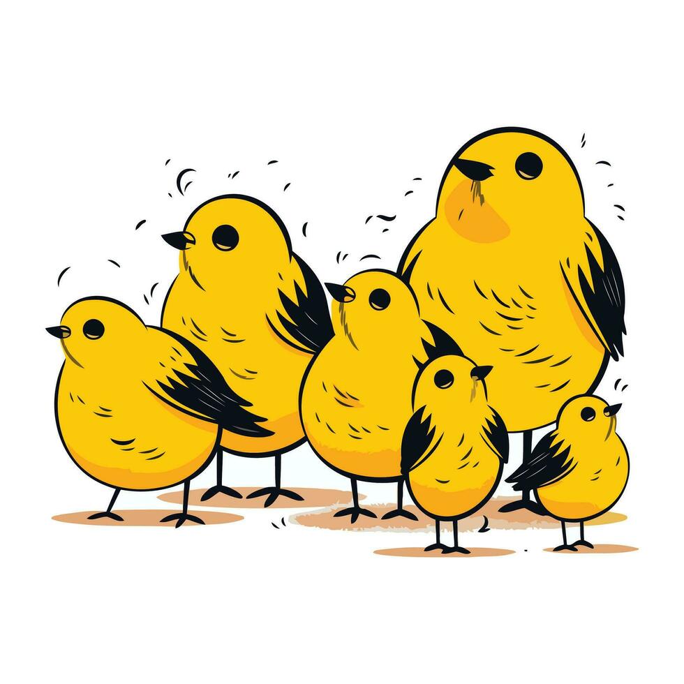 vetor ilustração do uma grupo do amarelo galinhas em uma branco fundo.