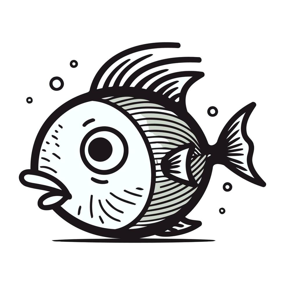 peixe vetor ilustração. Preto e branco peixe isolado em branco fundo.