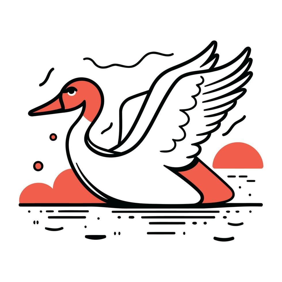 natação cisne com asas dentro a mar. vetor ilustração.