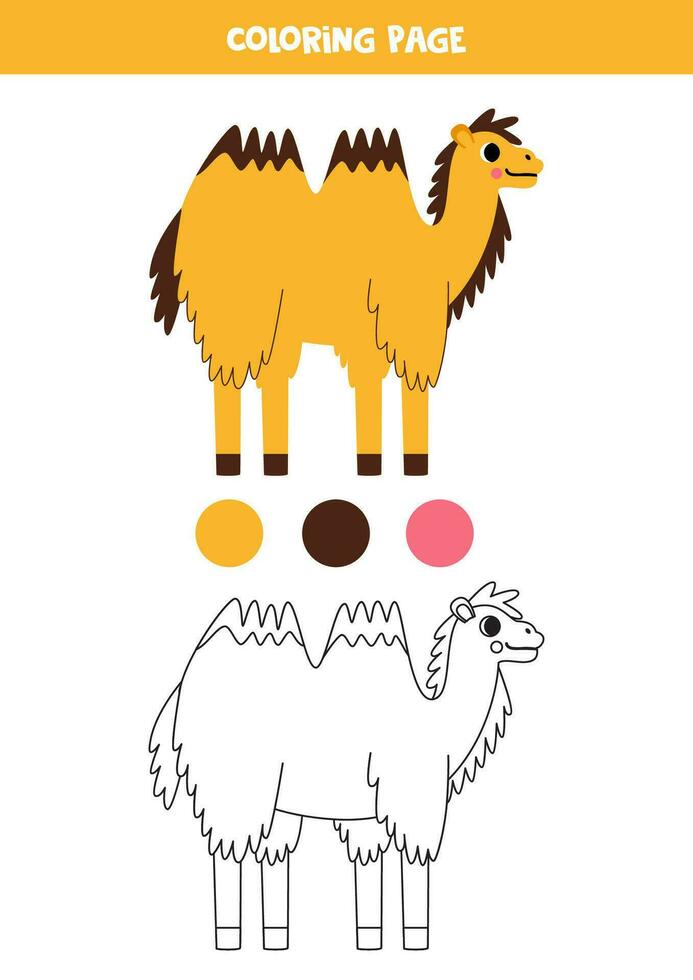 cor fofa desenho animado bactriano camelo. planilha para crianças. vetor
