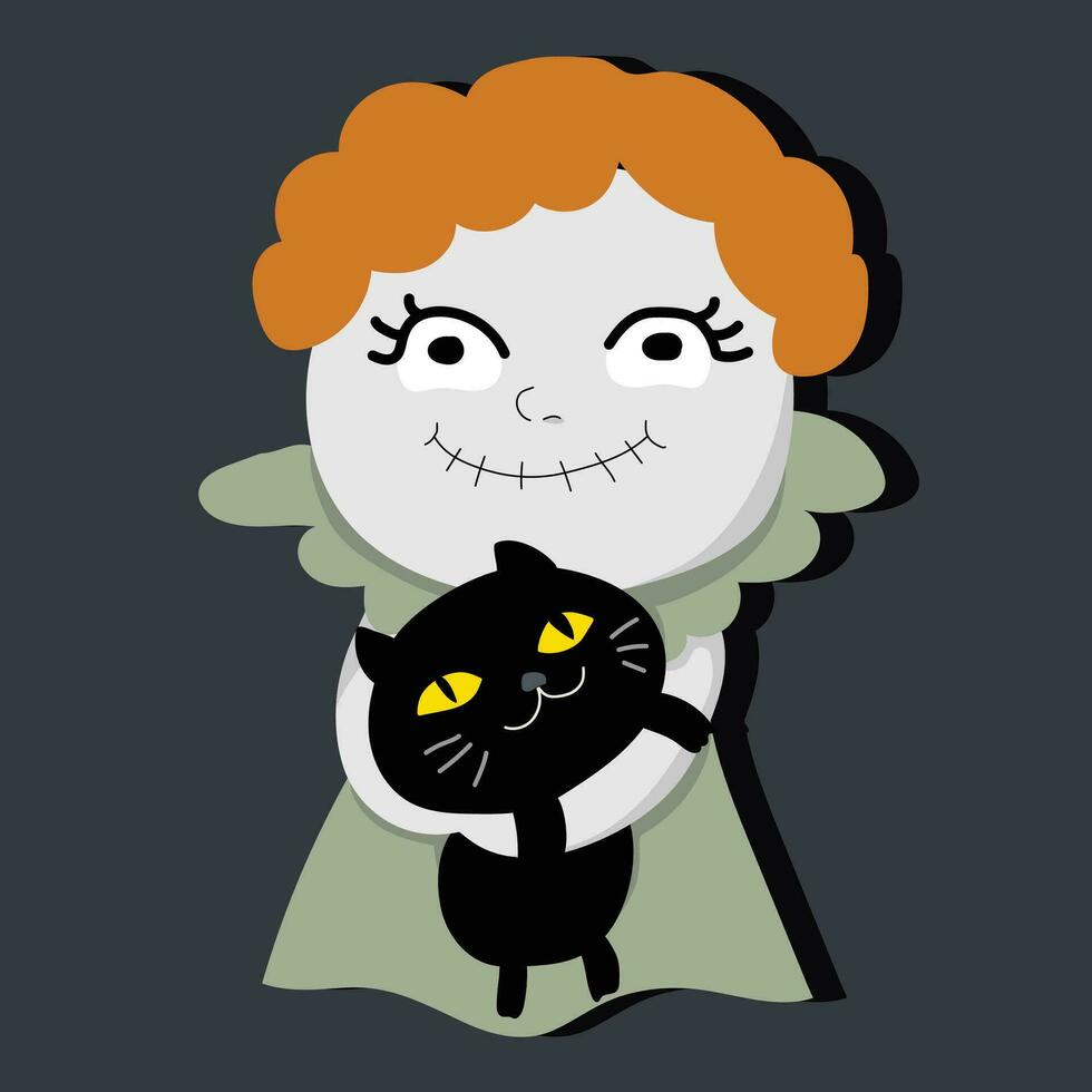 uma desenho animado menina segurando uma Preto gato vetor