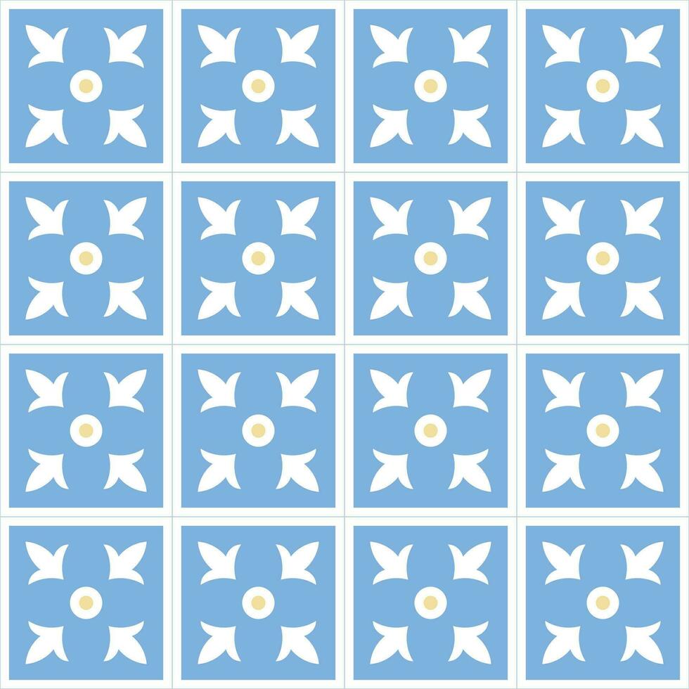 tradicional antigo grego ou Mediterrâneo enfeite com quadrado azulejos, azul e amarelo elementos. vetor abstrato desatado padronizar.