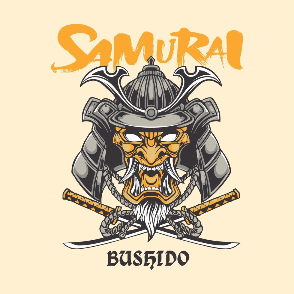 ilustração samurai e conceito de design de vetor de tipografia
