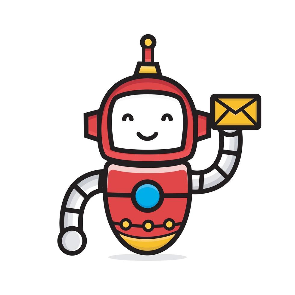 Robô de personagens fofinhos segurando uma correspondência vetor