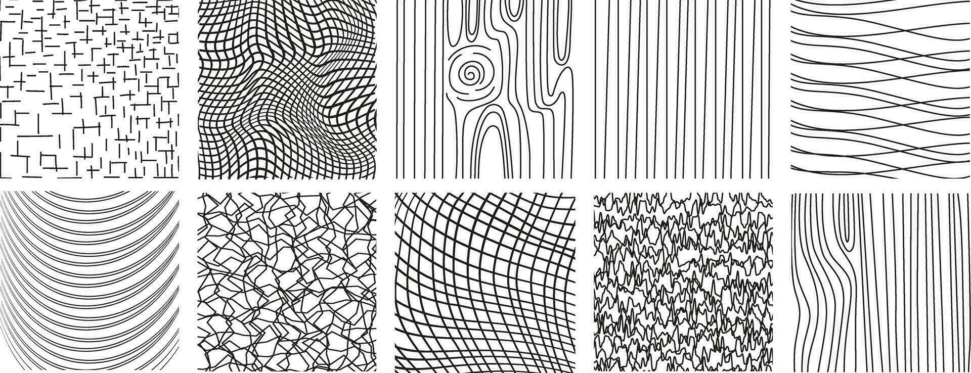 mão desenhado linha texturas. inclui vetor rabiscos, grade com irregular, horizontal e ondulado traços, rabiscos padrões.