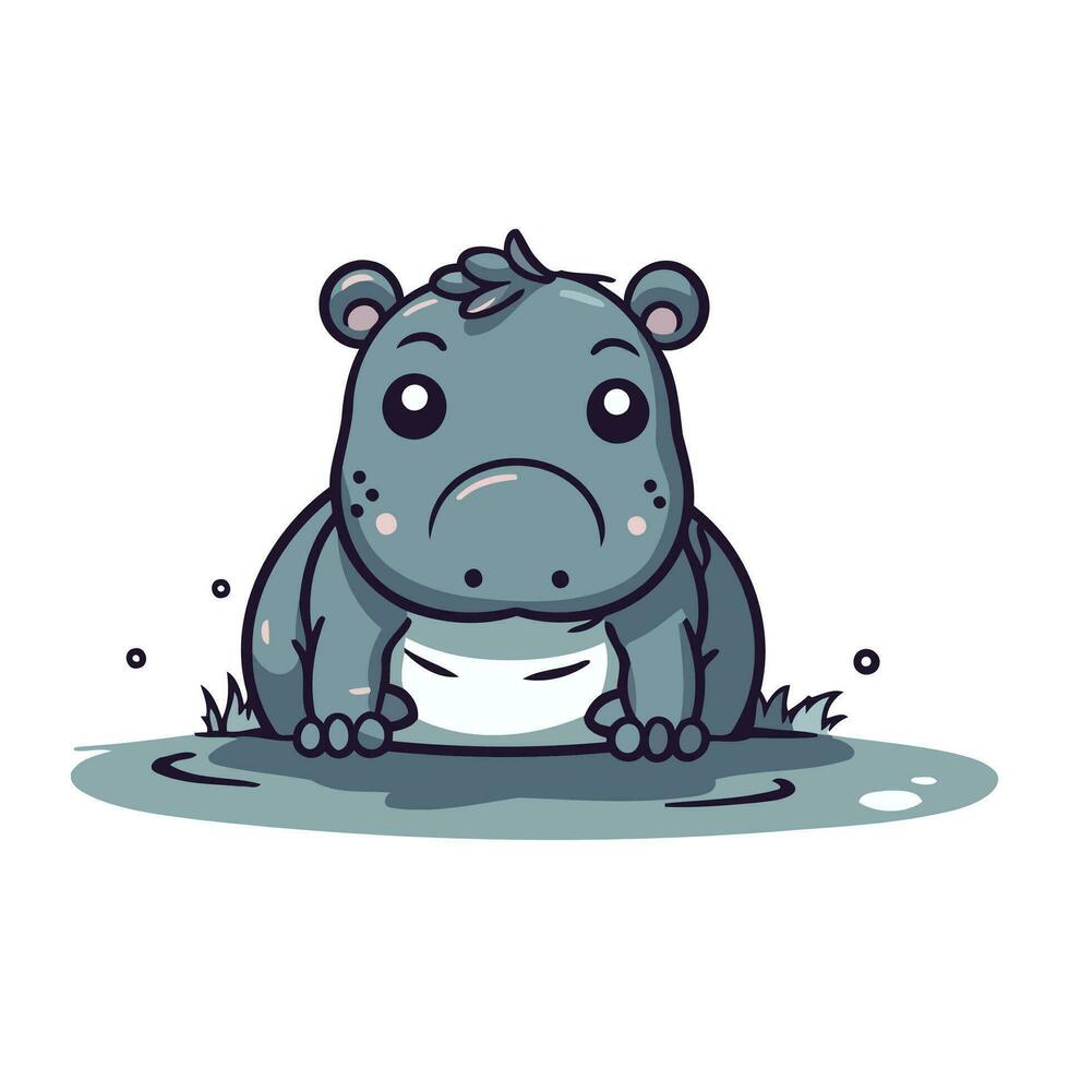 fofa hipopótamo sentado em a chão. vetor ilustração.