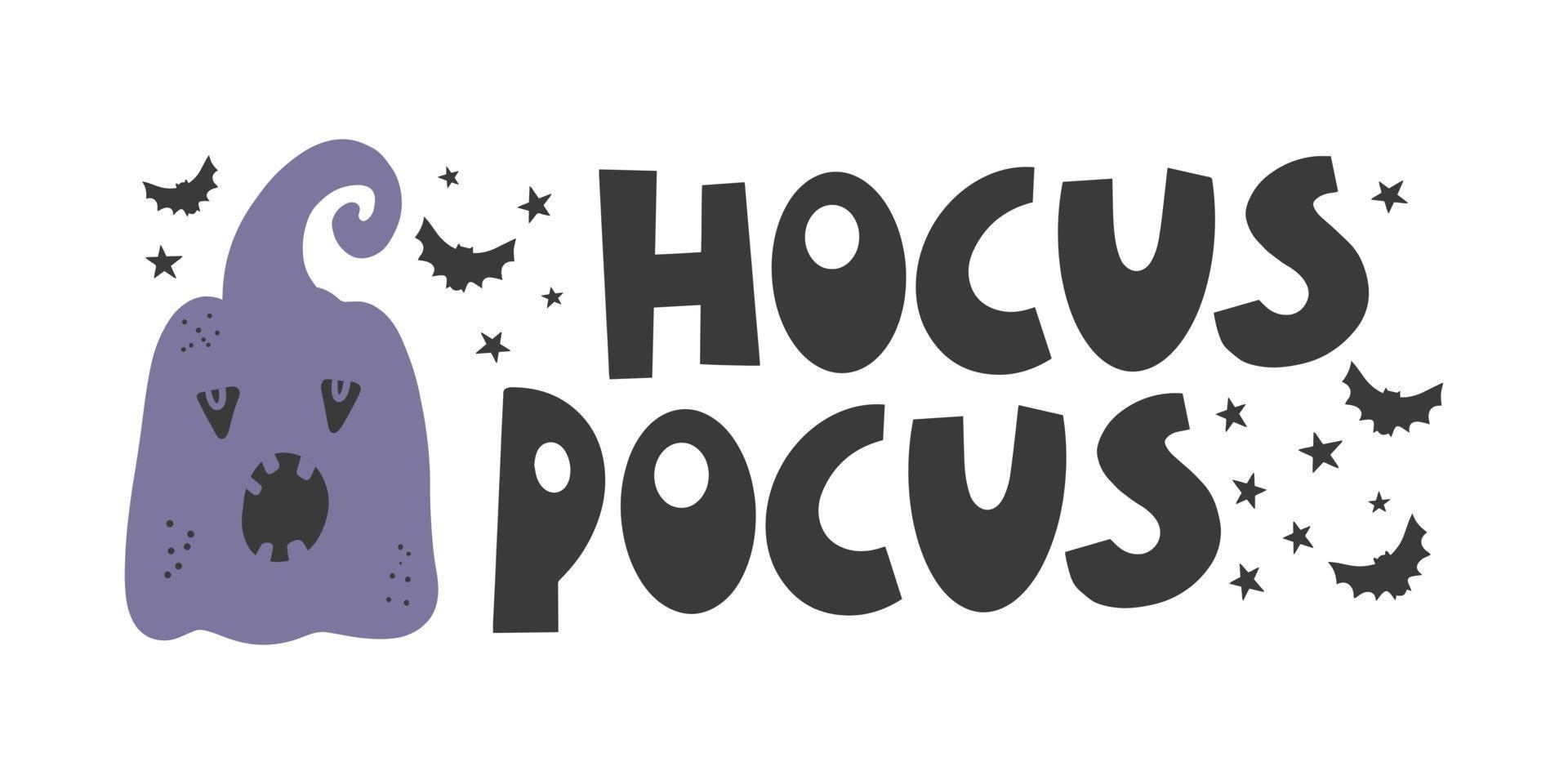 Halloween hocus pocus-silhueta texto desenhado à mão caligrafia criativa vetor