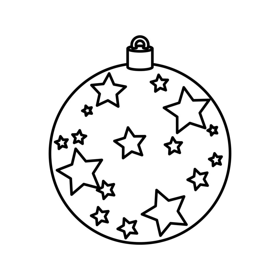 bola de natal com ícone de estilo de linha de decoração de estrelas vetor