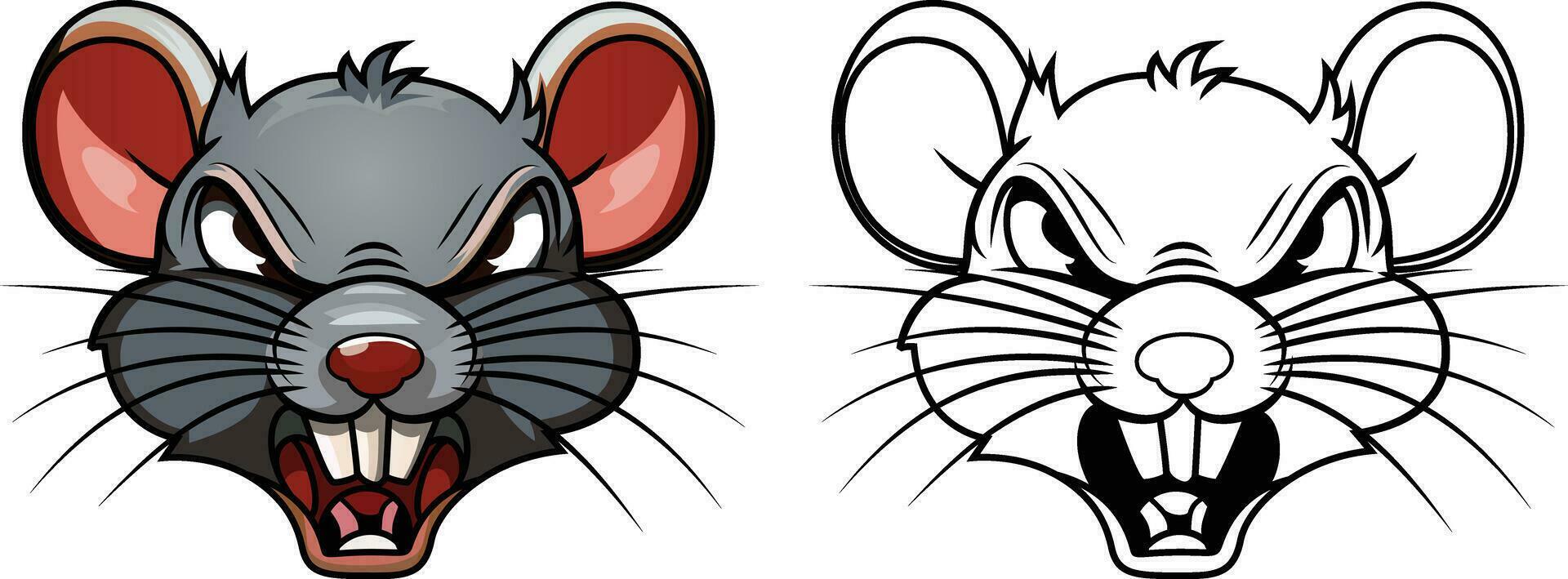 Bravo rato face desenho animado vetor ilustração, Bravo rato gritando mascote, logotipo conceito vetor imagem, colori e Preto e branco estoque vetor
