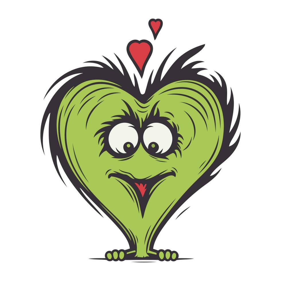 vetor ilustração do engraçado verde coração com olhos e mãos isolado em branco fundo.