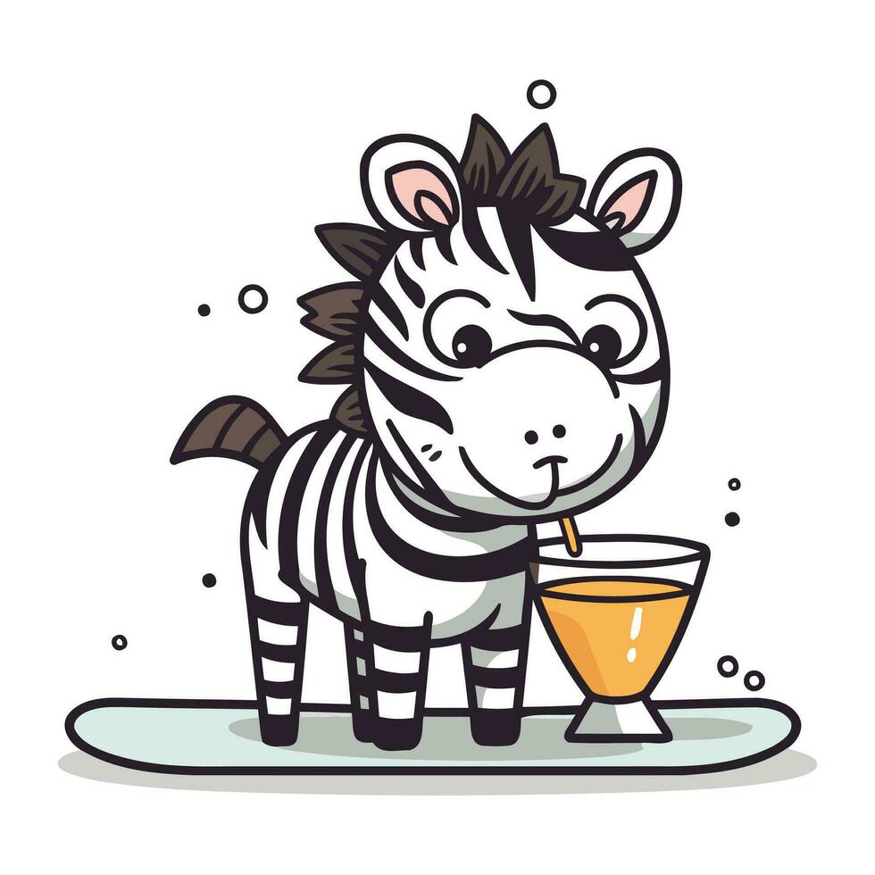 zebra bebendo suco. vetor ilustração do fofa desenho animado zebra.