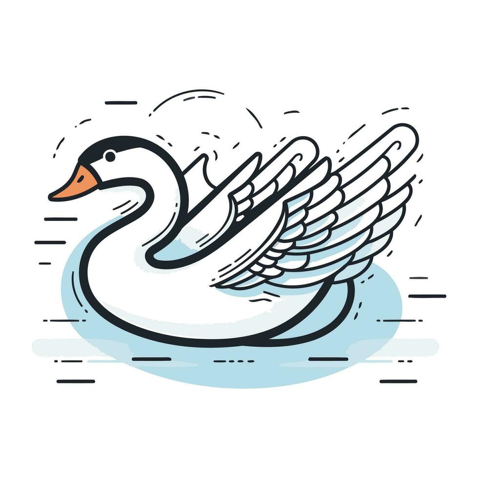 cisne com asas em uma branco fundo. vetor ilustração dentro a linear estilo