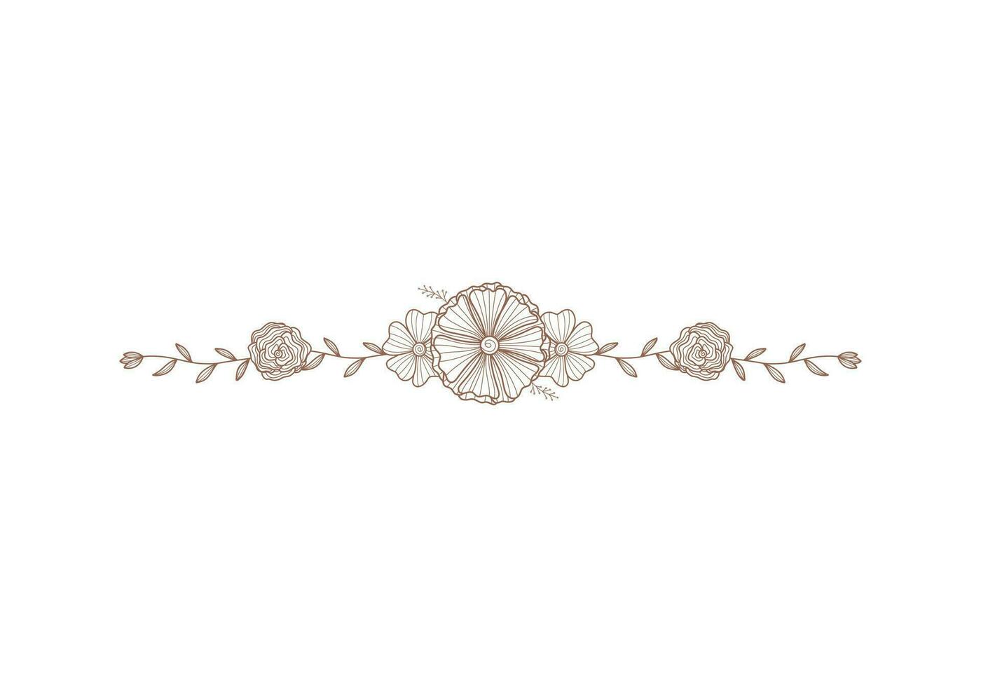 mão desenhado Flor lineart flor linha divisor para rodapé ou cabeçalho decoração. vetor mão desenhado Casamento flor decoração