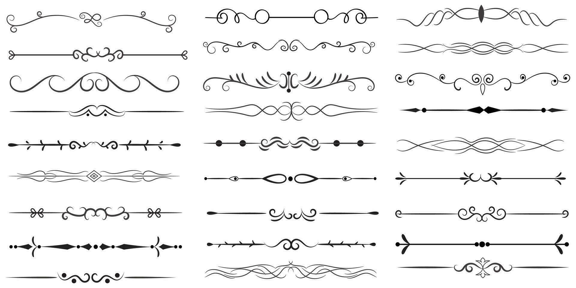 página divisor e Projeto elementos. conjunto do vários simples Preto divisor projeto, sortido divisor coleção modelo vetor. coleção do floral divisores elementos mega decoração para caligrafia. vetor