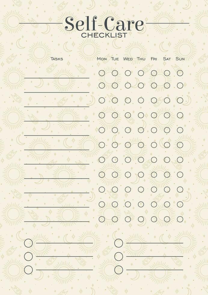 autocuidados lista de controle minimalista planejador página Projeto. categorias do notas. vetor