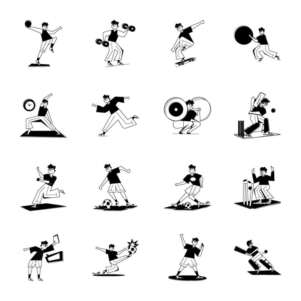 pacote do Esportes e ginástica glifo ilustrações vetor