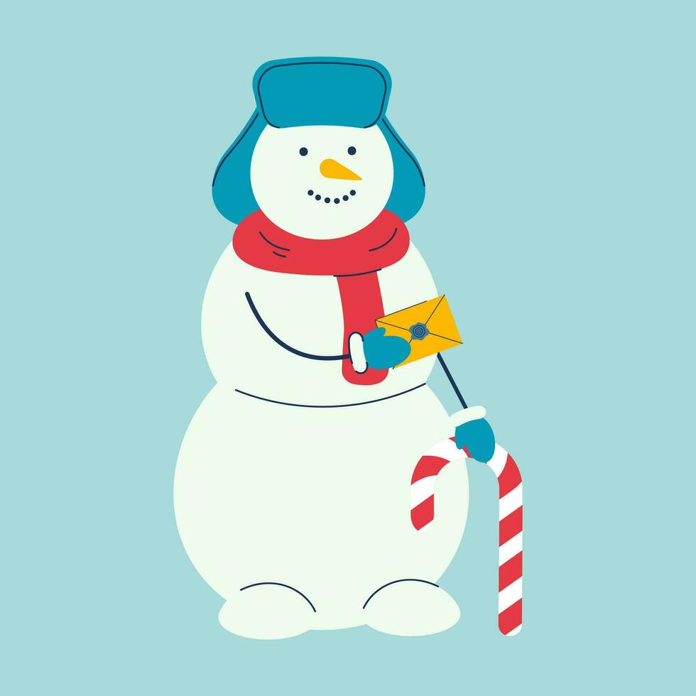 boneco de neve carteiro com carta dentro mão vetor