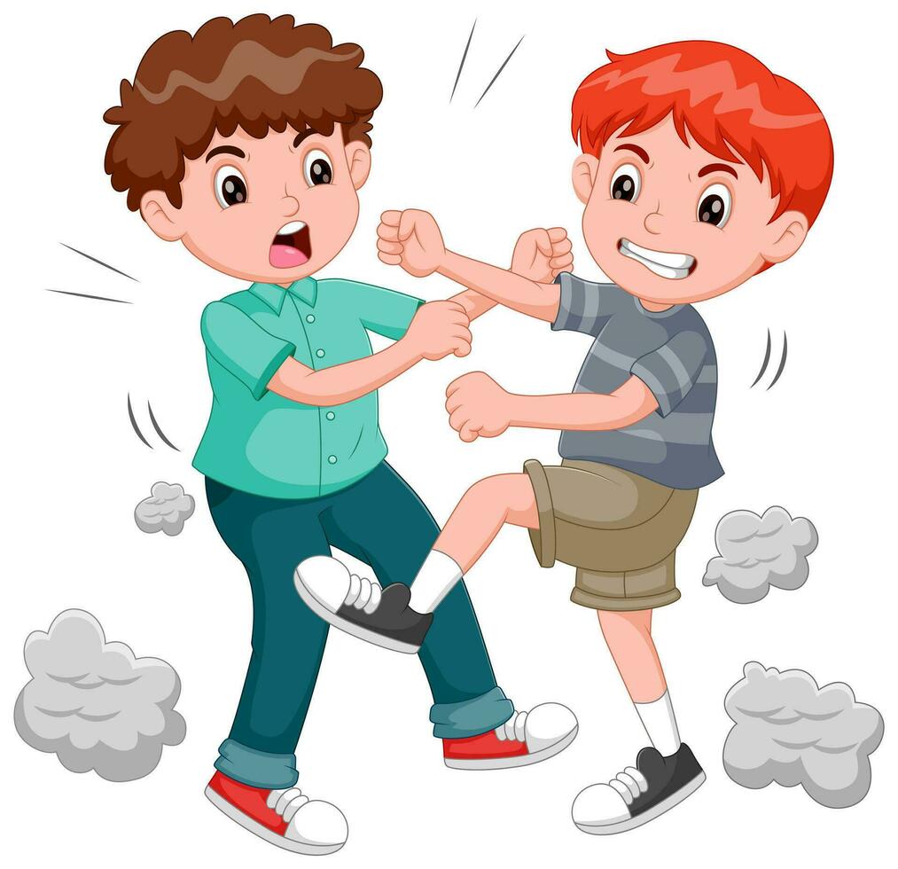 desenho animado dois Bravo Rapazes brigando cada outro. vetor ilustração